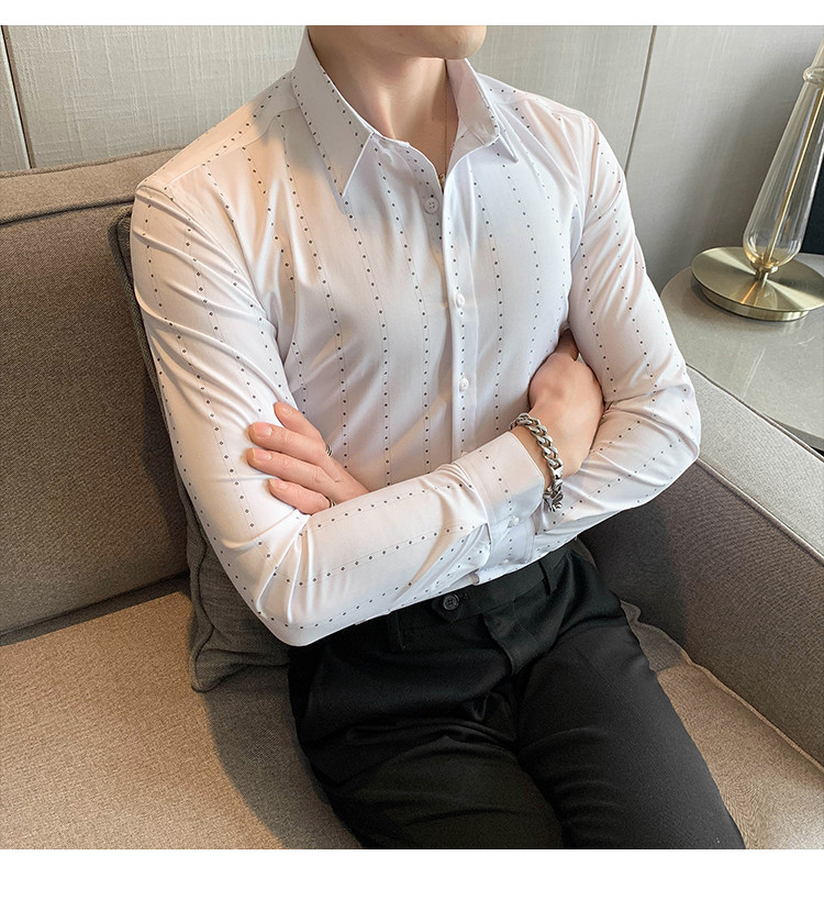 2025秋印花条纹男士韩版修身长袖衬衫店主英伦潮C6602#P65,男装衬衫,电商C309