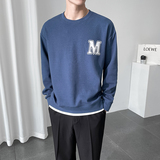 1038#_蓝轻熟风字母印花假两件卫衣男士长袖圆领情侣潮P65，男装卫衣，电商C309