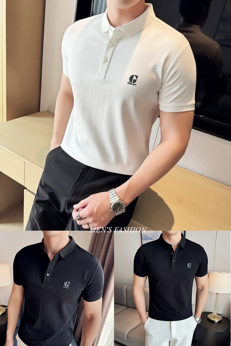 春夏新款翻领polo衫男纯色字母男士简约休闲短袖T恤衫9822/P48,男装T恤,电商C309