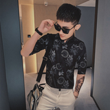 银丝烫印花社会风精神小伙韩版修身半袖休闲衬衫男潮CS03_P55，男装T恤，电商C309