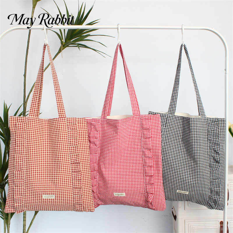 七公主的口袋时尚韩系格子花边单肩包大容量通勤包文艺简约帆布包,箱包皮具/热销女包/男包,单肩包,淘宝优惠券,粉丝福利购,淘宝优惠卷