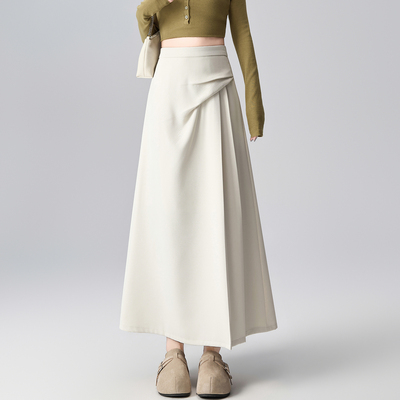 黑色西装百褶半身裙女2026春夏新款高腰显瘦褶皱a字伞裙长裙