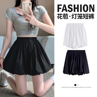 白色花苞裤裙女2026夏季小个子高腰显瘦褶皱裙裤a字休闲灯笼短裤