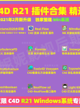 仅限Win专用 C4D R21插件合集TurbulenceFD RealFlow Octana插件
