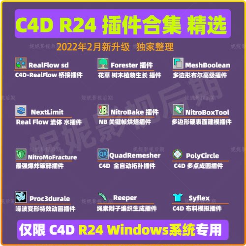 C4D R24插件合集Forester RealFlow QuadRemesher插件仅限win专用