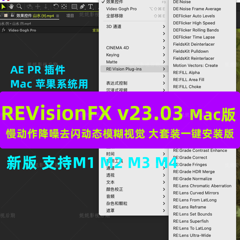 Mac新版慢动作降噪动模糊视觉套装AEPR插件REVisionFX v23.03合集