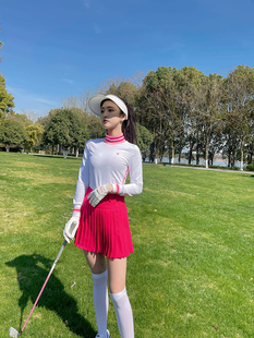 高尔夫女装 春夏新款 速干粉色长袖 上衣防走光百褶短裙半身裙套装