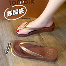 女 日本进口MUJIΕ外穿夹脚拖鞋 洗澡海边沙滩坡跟厚底纯色居家拖鞋