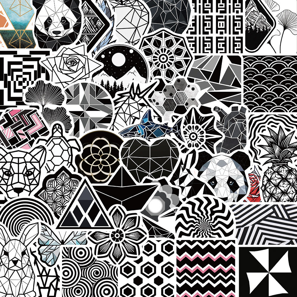 52张几何图案涂鸦贴纸笔记本电脑手账本手机壳装饰防水diy贴画