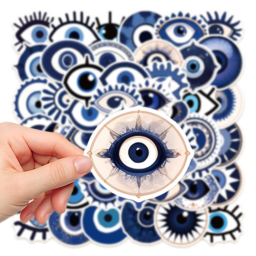 50张evil eyes蓝色系恶魔之眼创意贴纸手机电脑防水装饰diy贴画