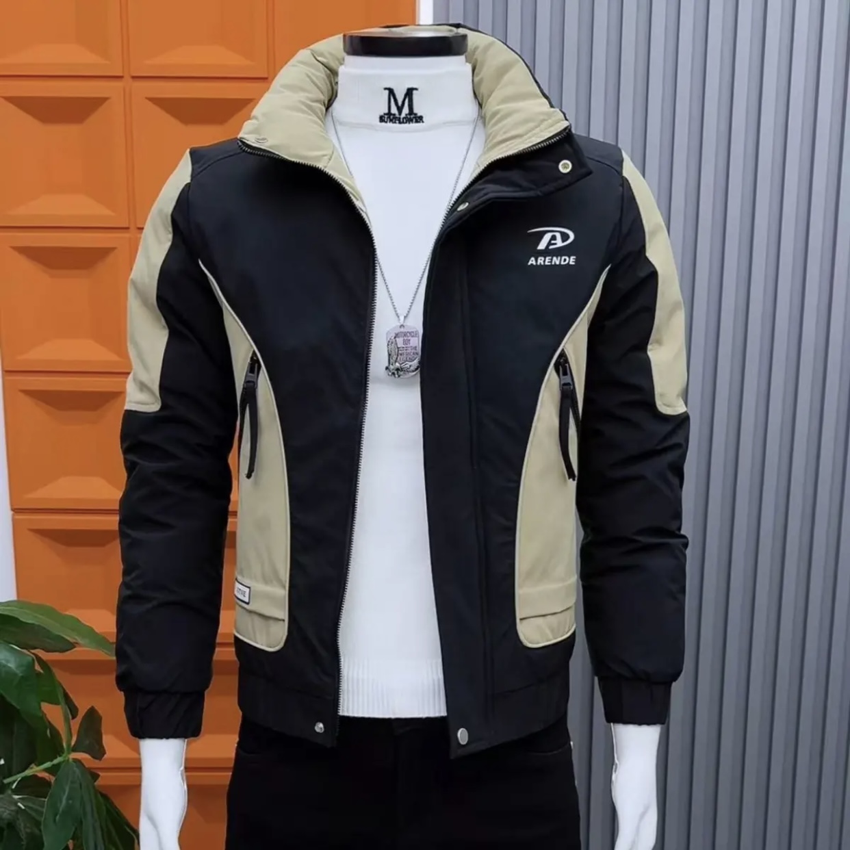 2025新款男士棉服外套秋冬时尚韩版修身拼色高级感立领百搭上衣潮