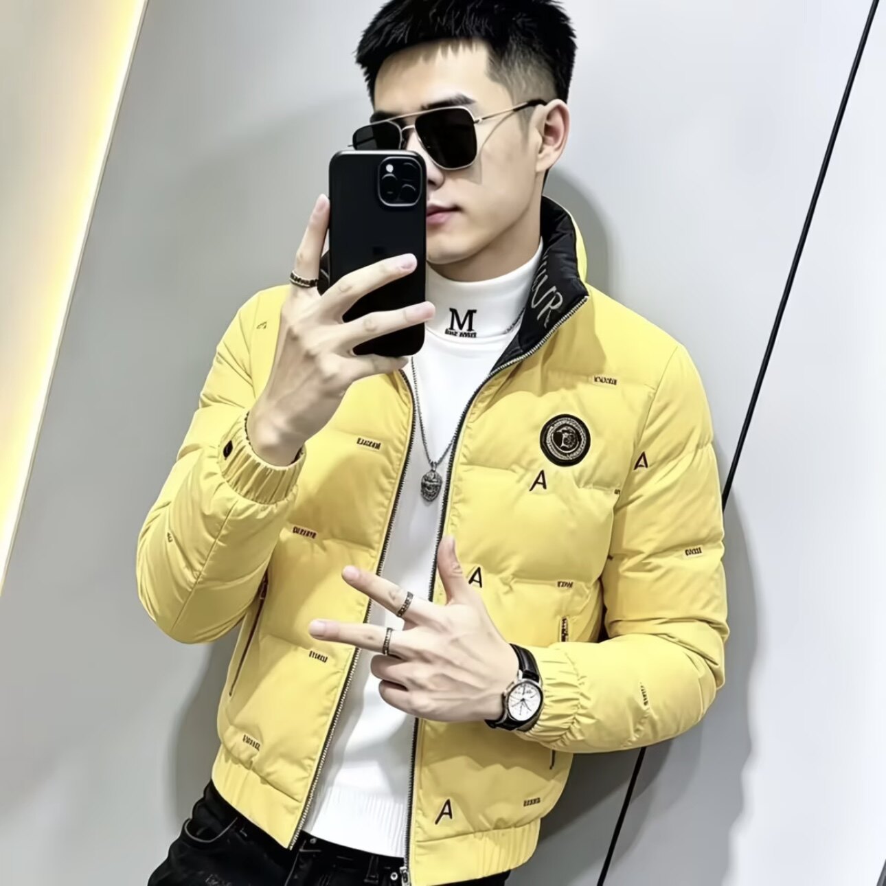 男士立领修身休闲保暖新款棉服外套气质个性休闲风冬季款加绒加厚