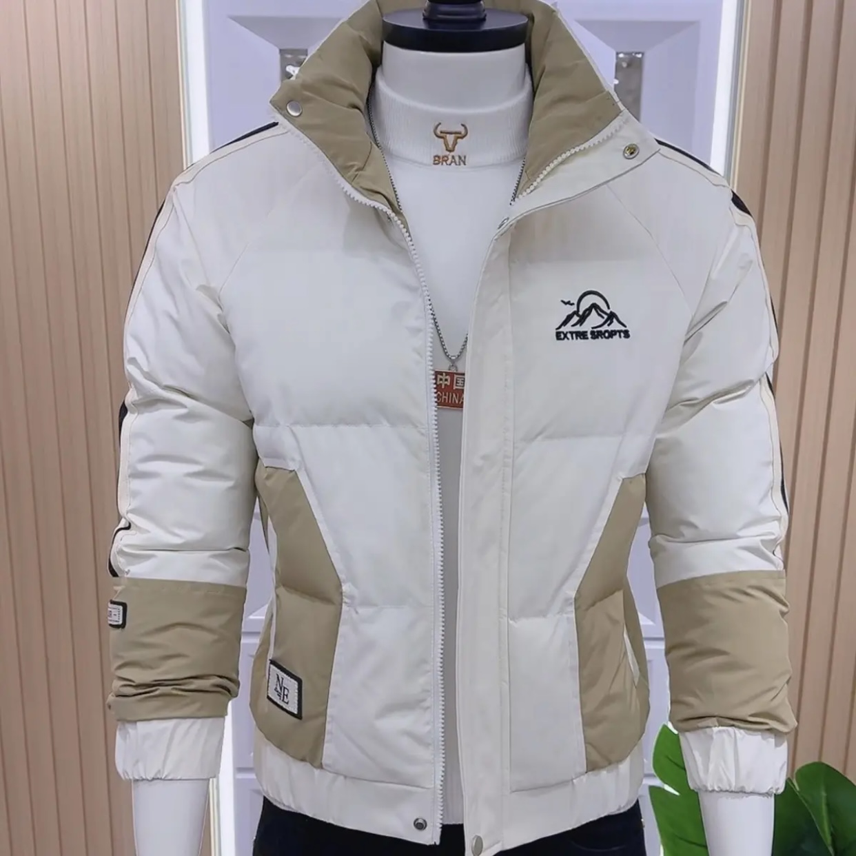 2025新款男士棉服外套秋冬时尚韩版修身拼色高级感立领百搭上衣潮