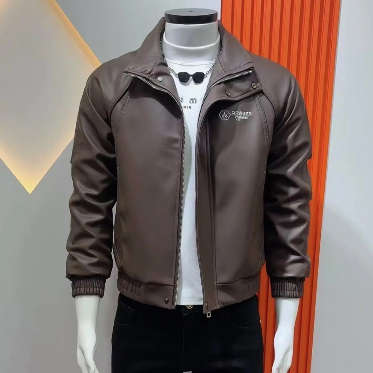 韩版修身立领夹克男潮流百搭洋气男装皮衣气质新款外套上新男装潮