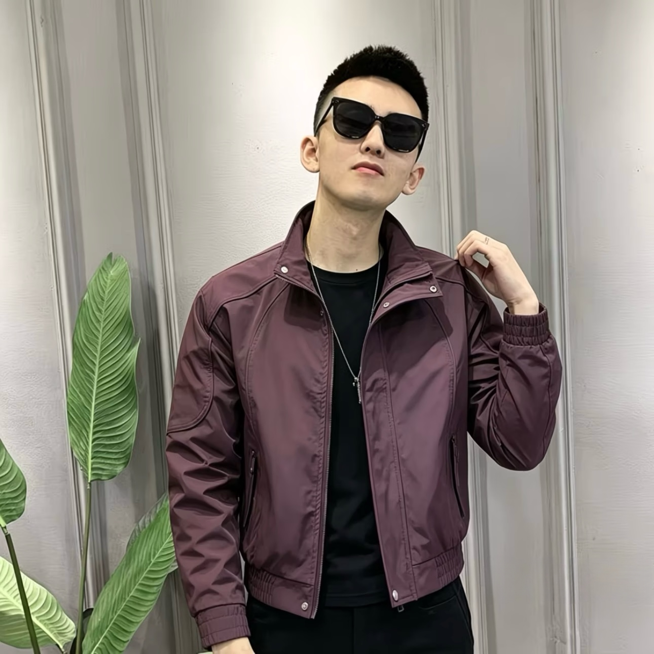 新款气质个性男士百搭春秋休闲韩版修身立领外套时尚潮流夹克帅气