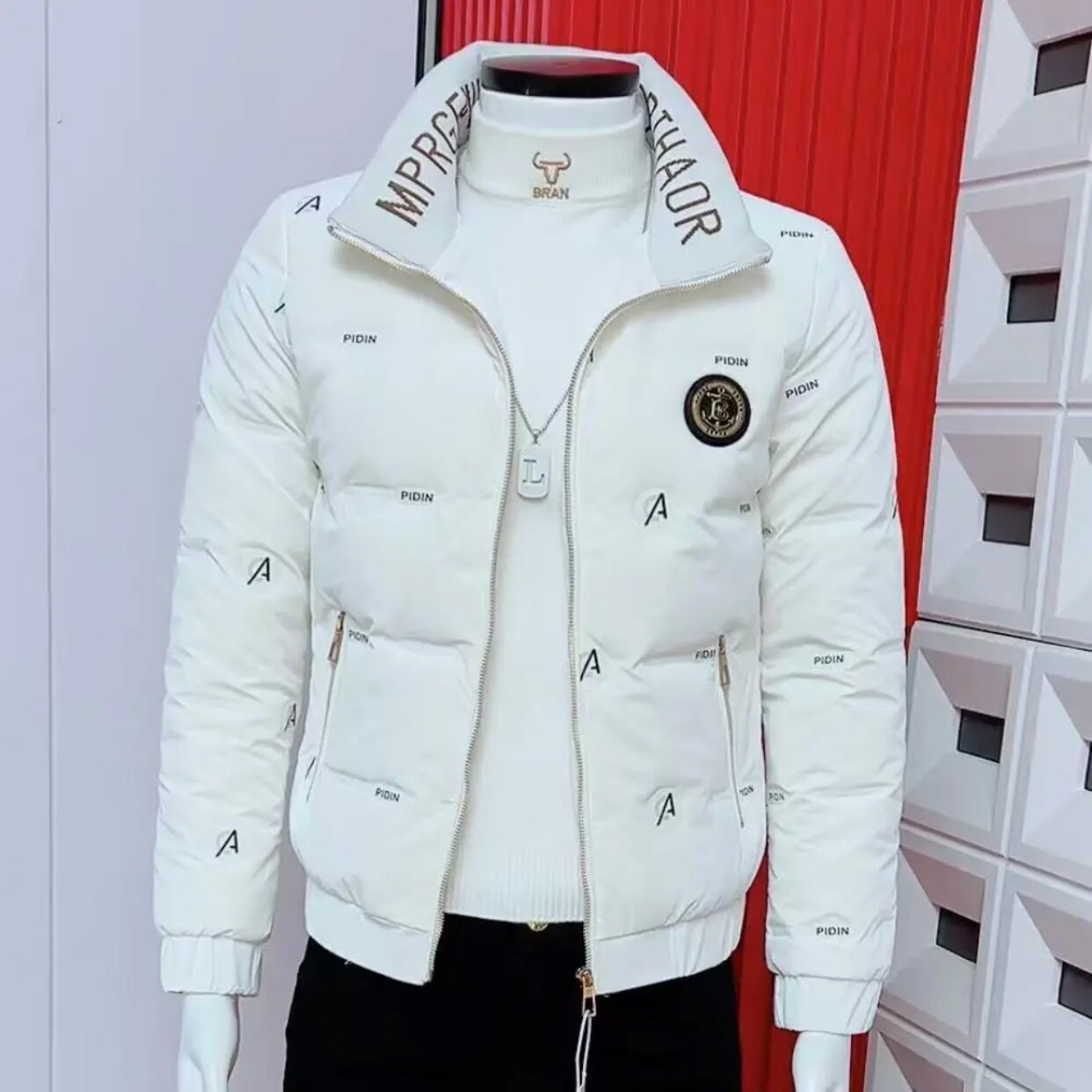 潮牌字母印花立领棉衣男修身加厚保暖拉链外套百搭时尚棉服上新潮