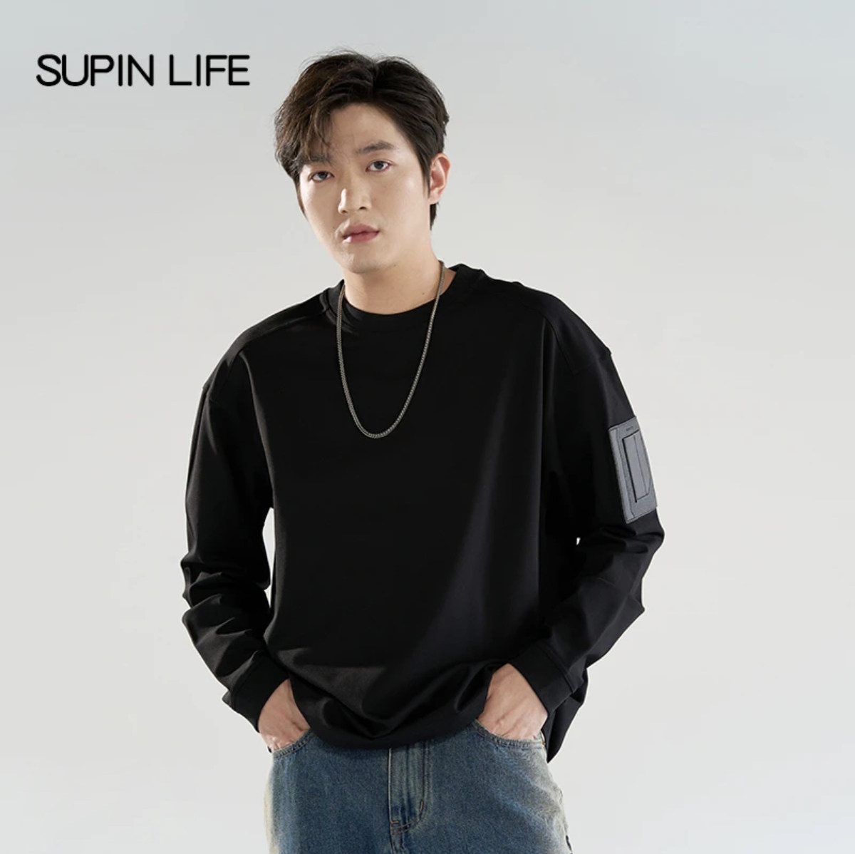 素拼男装2025春秋季新款特宽长袖T恤亲肤垂感简约SPACT511169BM
