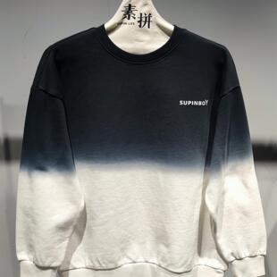 素拼男装秋冬季新款卫衣潮牌渐变港风ins百搭宽松圆领纯棉