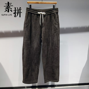 2025冬季 SPBXK557123AM 新款 休闲裤 加绒加厚宽松卫裤 素拼男装