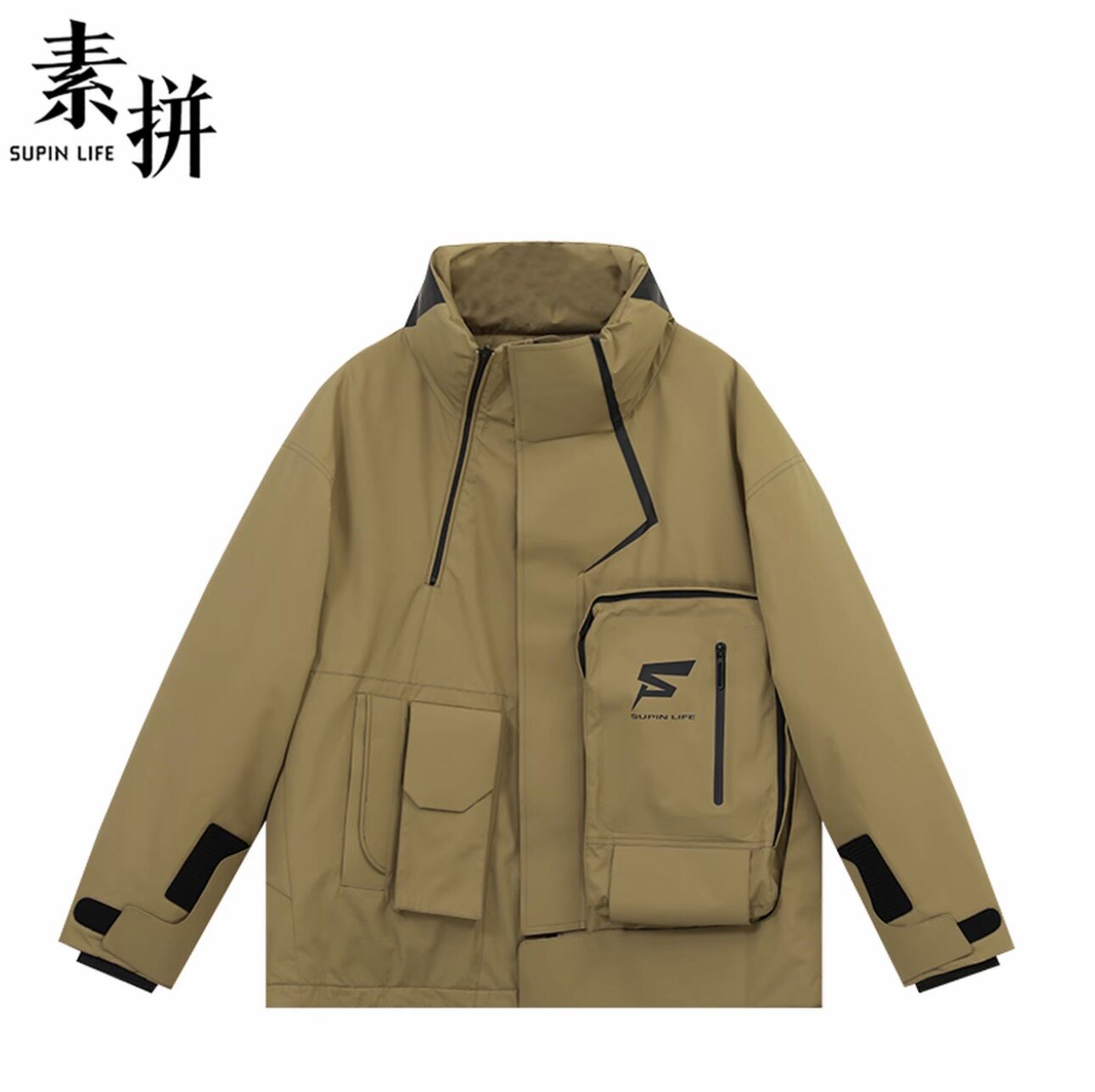 素拼男装冬季新款羽绒服长袖宽松鹅绒保暖恒温字母时尚百搭多口袋