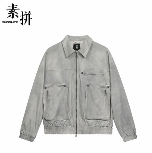 素拼男装秋季新款外衣外套夹克长袖翻领拉链宽松型SPAWT535016AM