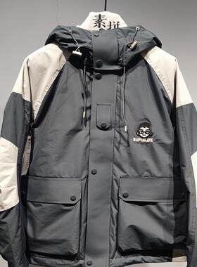 素拼青春流行连帽鹅绒羽绒服