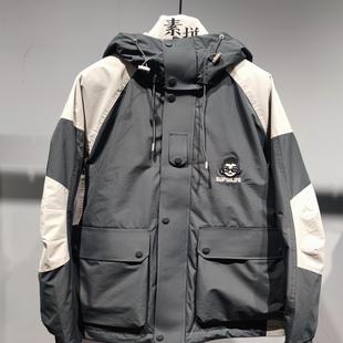羽绒服鹅绒三防科技连帽痞帅撞色ins户外保暖 新款 素拼男装 冬季