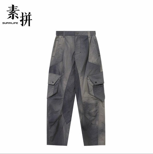 素拼男装夏季新款休闲裤多口袋长裤宽松工装裤拼色SPBXK523111AM1