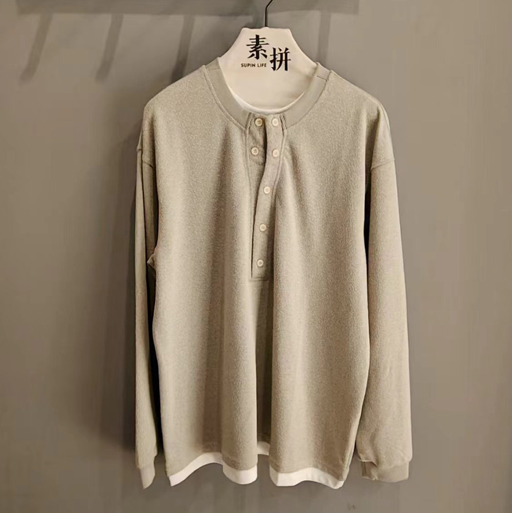 素拼男装2025秋季新款长袖T恤假两件潮牌宽松时尚SPACT535066BM