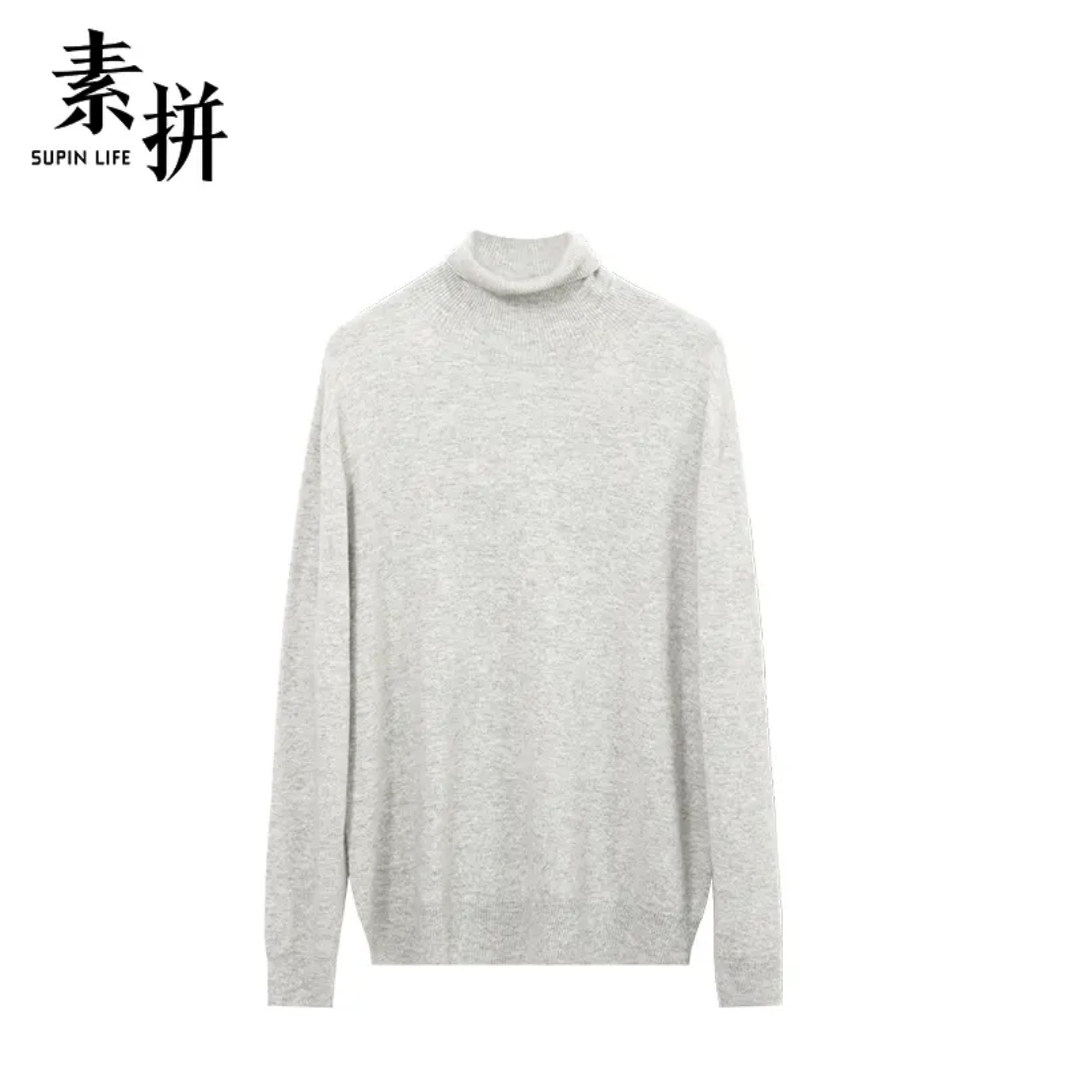 素拼男装冬季新款针织衫高翻领潮牌高级设计感弹力羊毛衫