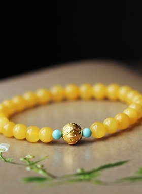蜜蜡琥珀手串男女士款手链 鸡油黄蜜蜡女玉石民族风琥珀本命