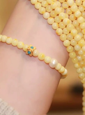 采花忙绿松石天然蜜蜡手串白花蜜手串女轻奢小众设计手饰