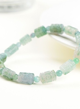 天然碧玺回纹桶珠手串 碧玺雕刻回纹珠手链