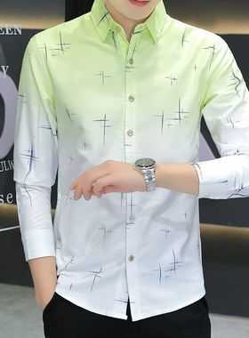 渐变色高级感痞长袖衬衫男ffif今年流行男土衬衣服