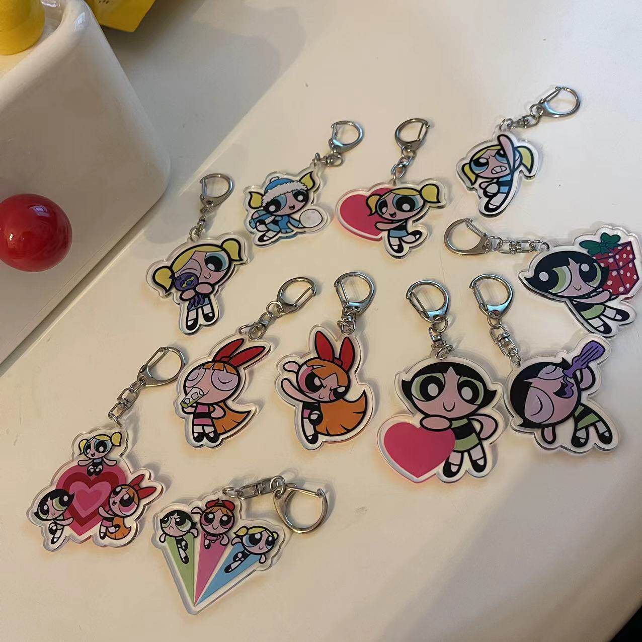 赵一博同款动漫周边花花泡泡毛毛飞天小女警可爱挂件钥匙扣套装