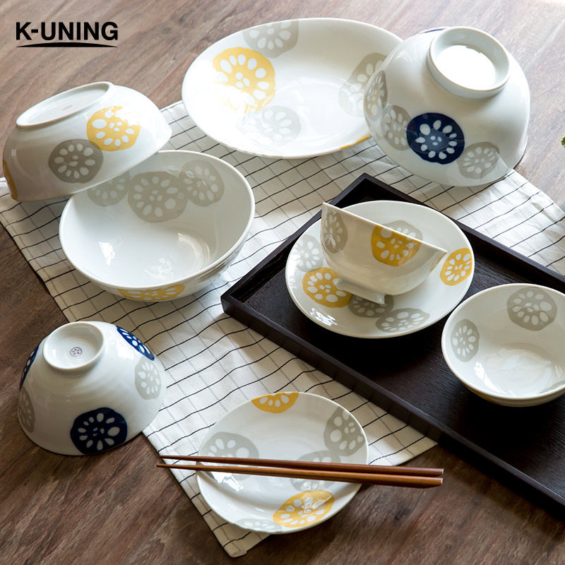 K-UNING 日本进口莲藕碗套装日式釉下彩餐盘饭碗山下智久同款盘子在类目 餐饮具, 餐具, 碗中 - 来自Buy2taobao.com提供专业的淘宝代购服务