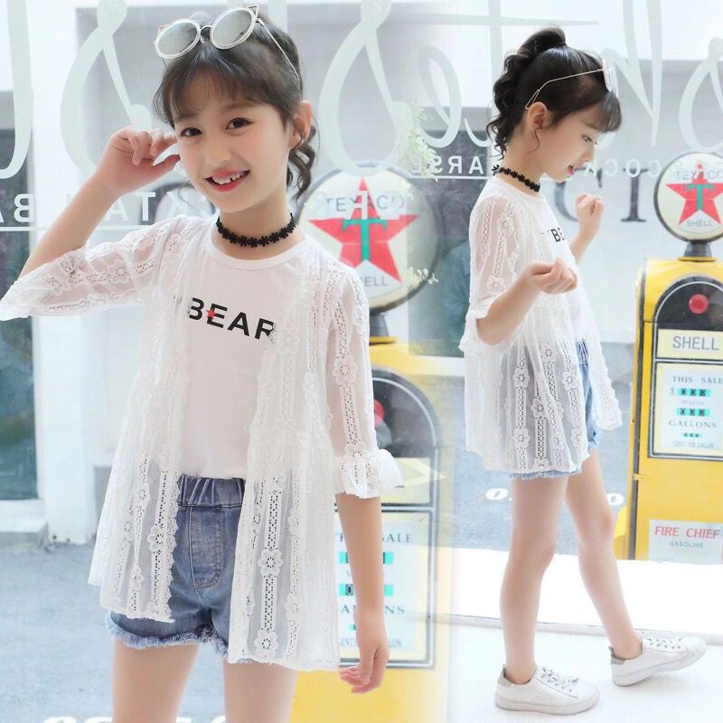 春夏装女童蕾丝喇叭袖防晒衣服宝儿童皮肤衣/防晒衣