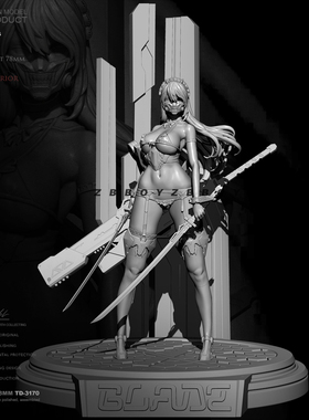 75mm 1/24 ZBBOY监制 长刃女侠 树脂手办 女兵人 白模 TD-3170