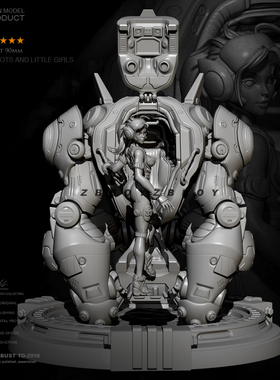 1/35 ZBBOY监制 机器人与小女 树脂手办 女兵人 白模 TD-2924