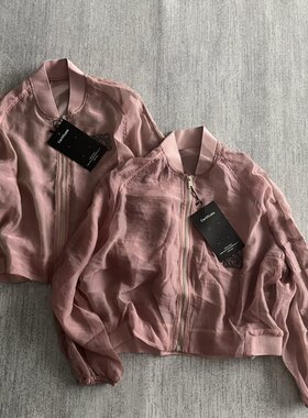 藕粉色防晒衣女夏季轻薄欧根纱透气宽松大码外套拉链棒球服式夹克