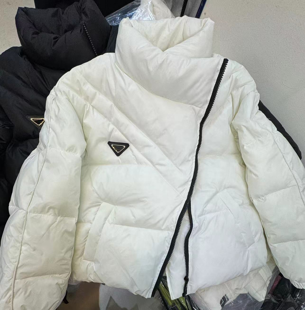 立领短款斜拉链后背印字母棉服宽松韩版青春减龄百搭工艺棉袄冬季