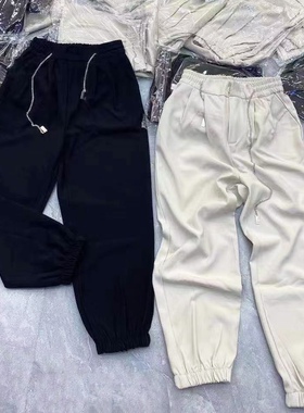 西装裤小脚休闲洋气百搭松紧腰时尚链条2023春夏季新款不挑人显瘦