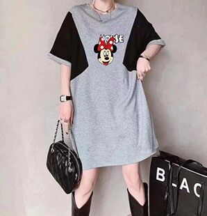 女装 孕妇T恤卡通圆领显瘦短袖 夏季 宽松中长款 连衣裙子潮 新款 大码