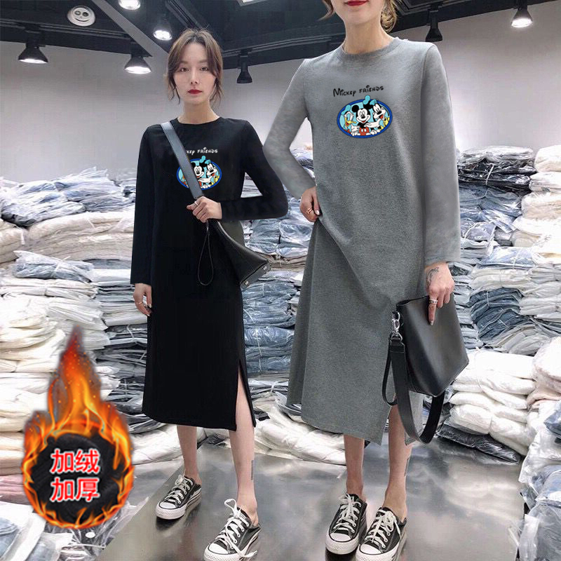 长袖连衣裙女式遮肚长款t恤裙