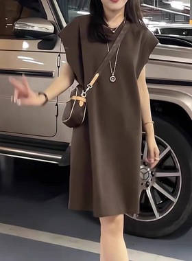 2025夏季新款纯色韩版显瘦t恤裙胖MM大码气质百搭宽松短袖T连衣裙