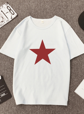 2018夏季新款情侣装男女圆领五角星短袖体恤宽松显瘦百搭T恤上衣