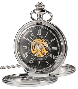 包邮复古个性光面翻盖双开手动机械怀表老式镂空罗马男女项链挂表