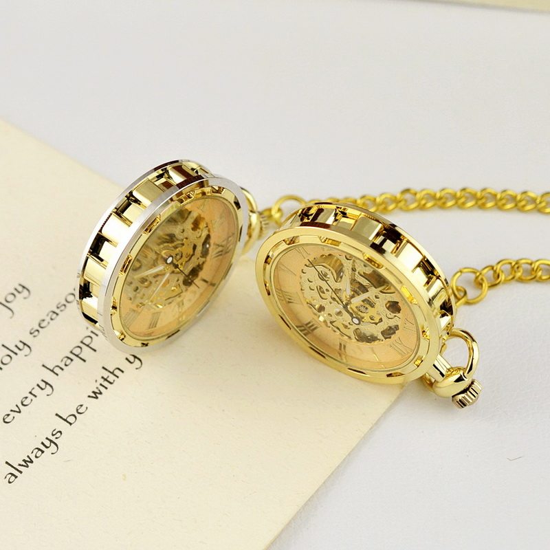 새로운 창조적 인 복고풍 향수 남성과 여성의 회중 시계 학생 로마 숫자 중공 펜던트 기계식 시계 노인 교수형 시계