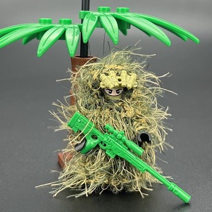 绿色俄军特种兵人仔全地形吉利服狙击手伪装人偶男孩拼插儿童玩具