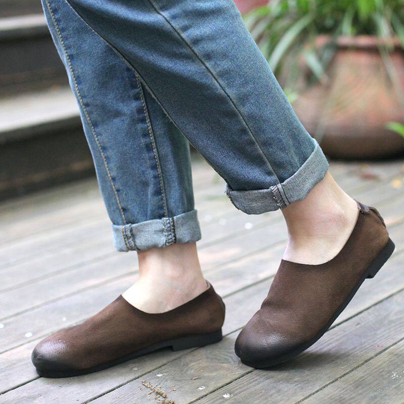 舒适单鞋女秋季新款文艺森女系时尚懒人鞋子复古真皮女鞋潮奶奶鞋|msdalam kategori Kasut wanita, kasut rendah - dari Buy2taobao.com untuk memberikan perkhidmatan ejen Taobao profesional membeli